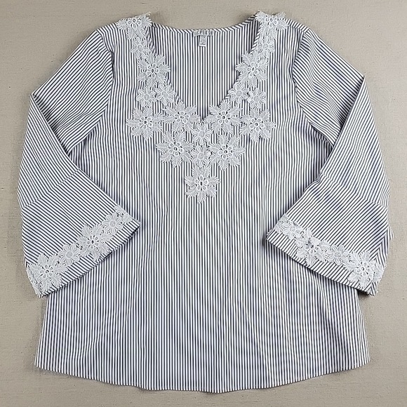 Spense Tops - Spense Women's Striped Lace Blouse Top Long Sleeve Stretch Size L